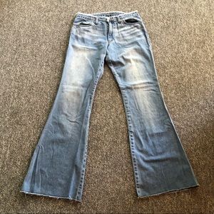 Vintage Oscar Washington Union Raw Hem Flare Bell Bottom Denim Jeans Size 28